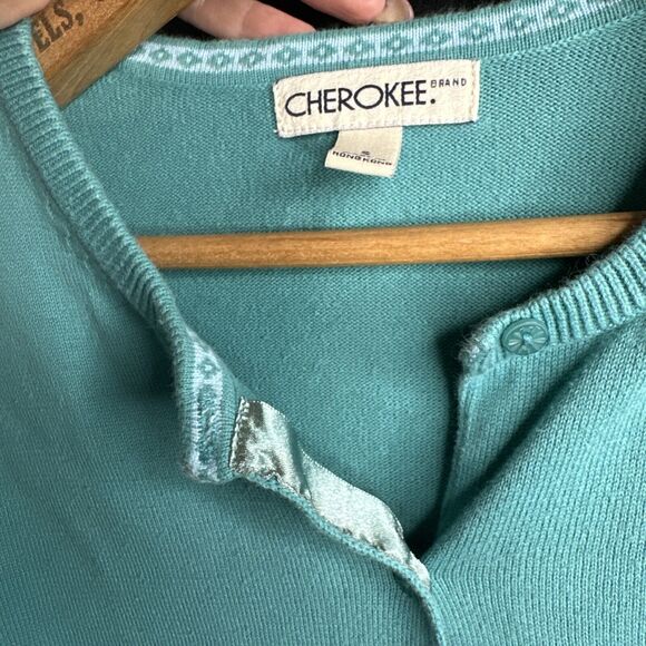 Vintage Cherokee Womens Small Teal Cardigan Button Up Sweater Cotton Cozy - Picture 7 of 10